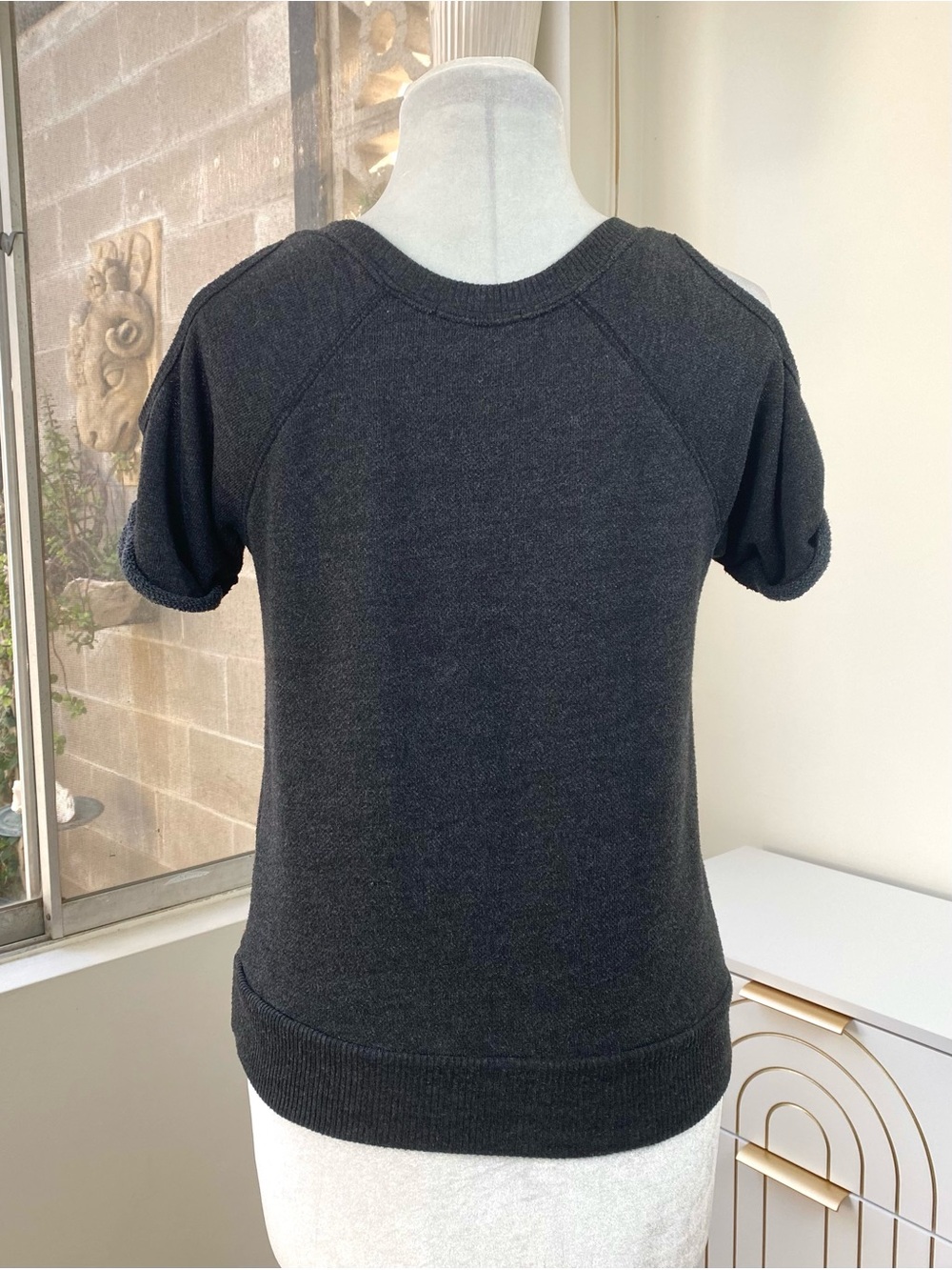 Alternative Apparel Cold Shoulder French Terry Sweatshirt Top Charcoal Gray, M - Picture 5 of 9